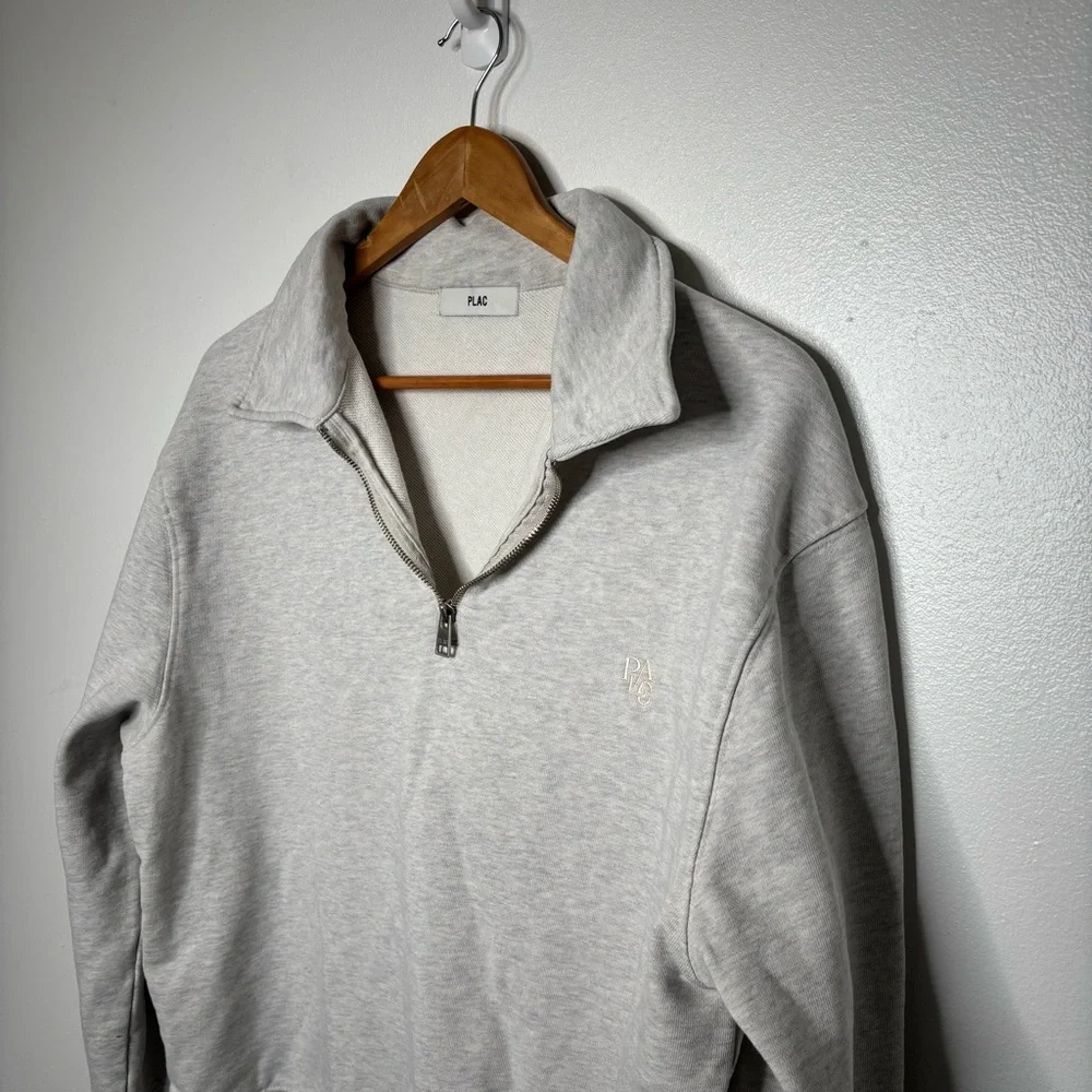 PLAC Half Zip Pullover Sweatshirt Men’s Small Gray Cotton Embroidered Logo
